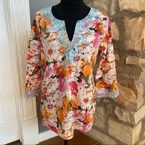 Sundance lightweight cotton embroidered tunic EUC